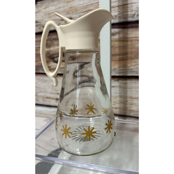 Mid Century Modern RETRO Atomic Starburst Log Cabin Syrup Glass Dispenser Bottle - Picture 4 of 10